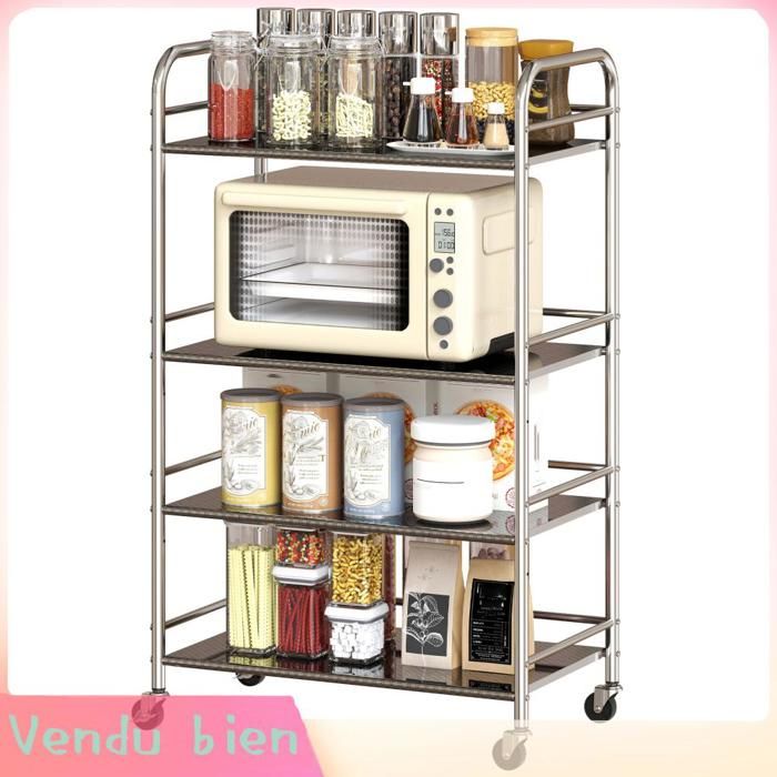 LIA Desserte cuisine 4 niveaux inox 201 poignées roues 60x35x100 cm argenté