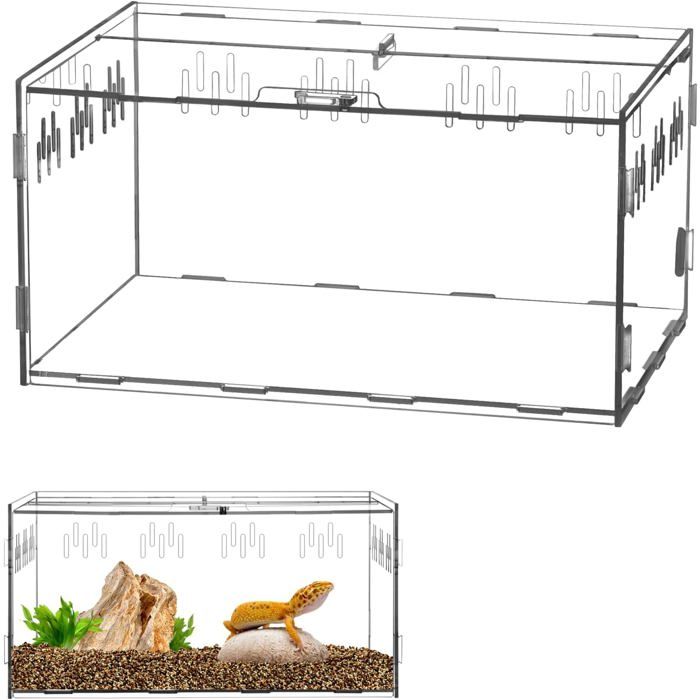 Terrarium Acrylique - 1 Unité - Transparent - Ventilation Et Ouverture Magnétique - Pour Reptiles Et Insectes - 3 MICRODERMABRASION