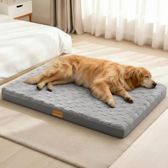 Panier orthopédique chien - Matelas 91 x 61 cm avec housse lavable  Base antidérapante imperméable - Motif damier