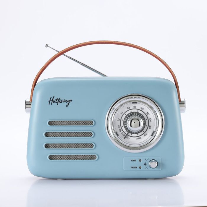 Enceinte/Radio HALTERREGO rétro 3 5W RMS Bluetooth Radio FM lecteur USB Aux IN batterie rechargeable bleu
