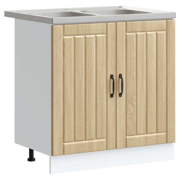 Meuble sous évier Lucca 2 pc Chêne sonoma，bois dingénierie &&9183495