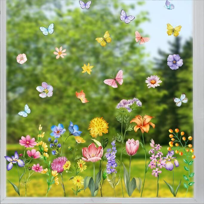 9 Autocollants Fenêtre Printemps - Oiseaux, Fleurs & Papillons, Déco Vitres Amovible Et Réutilisable Pour Maison Et Enfants