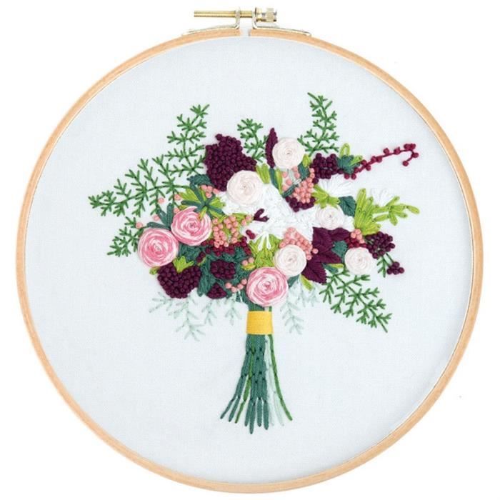 Kit Débutant Broderie - 3 Motifs Fleuris Avec Cerceau, Fils, Aiguilles - Idéal Pour Apprendre Le Point De Croix