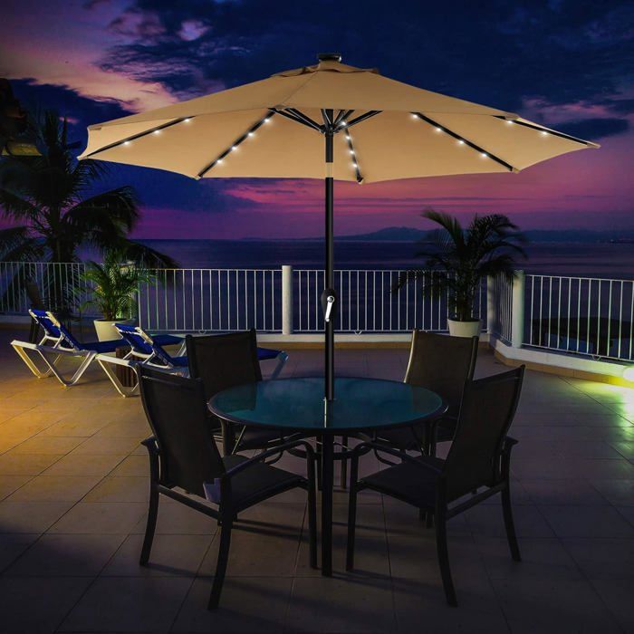 Parasol De Jardin 180 Cm GRS - Réglable En Hauteur Et Inclinaison, Toile UPF50+ Imperméable, 8 Baleines Anti-vent