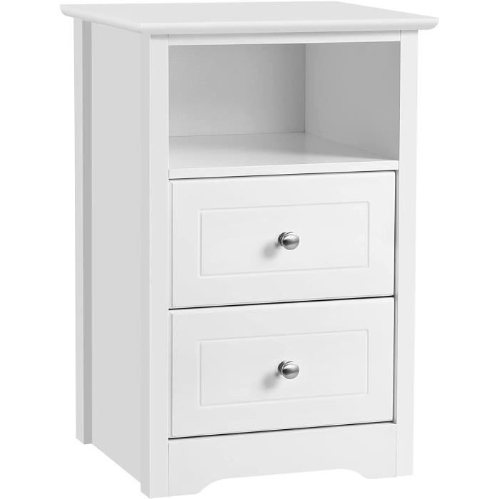 LIFEZEAL Table De Chevet Carrée Bois 40x40x60 Cm - Table De Nuit 2 Niveaux Blanc Moderne