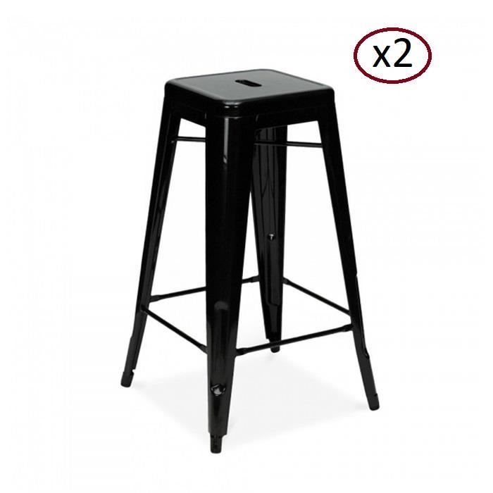 Lot De 2 Tabourets De Bar De Style Tolix En Metal Noir Industriel Brillant Achat Vente Chaise Noir Cdiscount