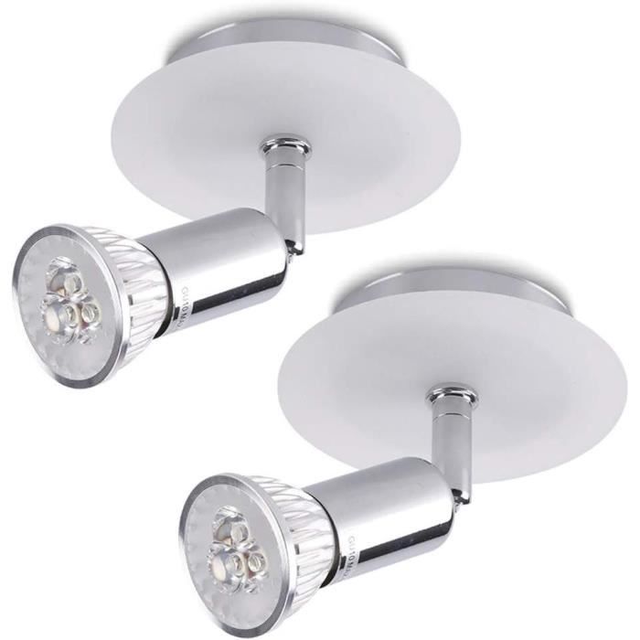 Lampe Lecture 12V 3W D1 - Projecteur Pivotant Nickelé - Blanc Chaud/bleu Réglable - Pour Camping-car