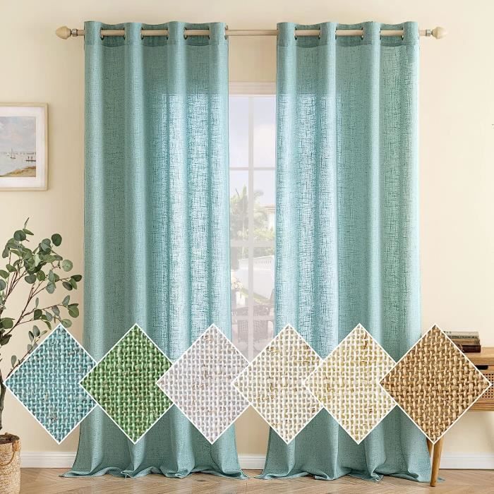 Rideau Opaque 140x245 Cm - Imitation Lin - Oeillets Métal - Polyester Déperlant - Plusieurs Couleurs