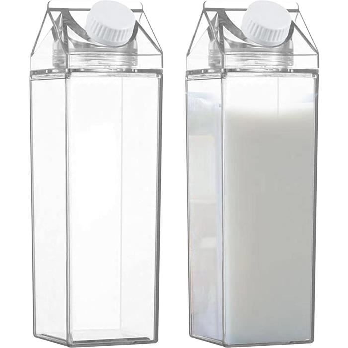 Lot de 2 bouteilles d'eau en carton de lait transparent, carton de