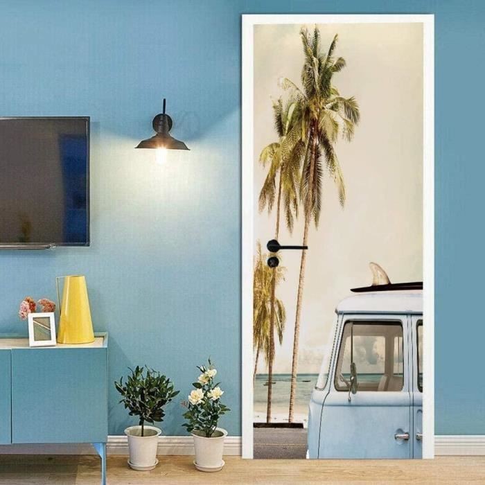 Autocollant Mural 3D « Pleine Lune Au-dessus De La Mer » Pour Porte - 90x200 Cm (2x45x200) - PVC Imperméable, Amovible