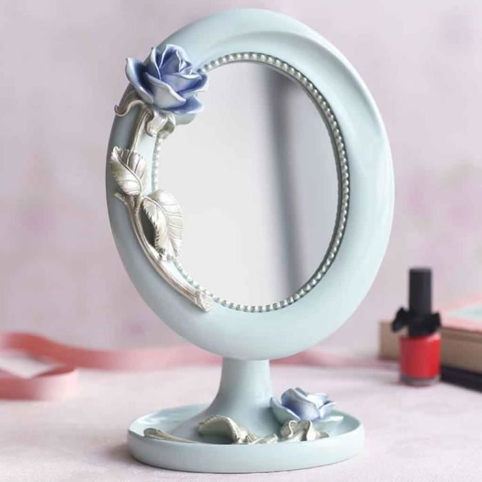 Miroir De Maquillage Double Face Vintage Style Princesse - Rotatif 360°, Dimensions 33x19.5x6.5 Cm - 2