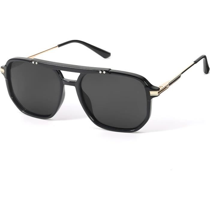 Lunettes De Soleil Pour Homme Polarisees Rectangulaires Lunette Femme Solaire Polarisante Uv400 Protection Lunettes 2 Barres u1721 Monture Or Lentille Noir Fonce Achat Vente lunettes de soleil Neuf Cd...