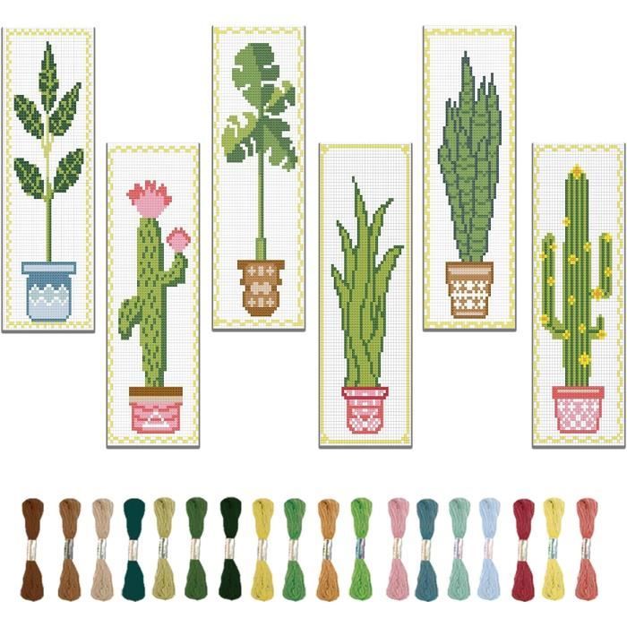 FREEBLOSS 6Set Kit De Signets Au Point De Croix Kit De Point De Croix Tamponné Thème De Couture Estampillé Signet De Broderie Avec Instructions Kit De Point De Croix Pour Adultes 8.66''x3.15