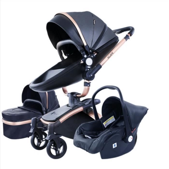 3 En 1 Poussette De Bebe Cuir Pu Noir Cdiscount Puericulture Eveil Bebe