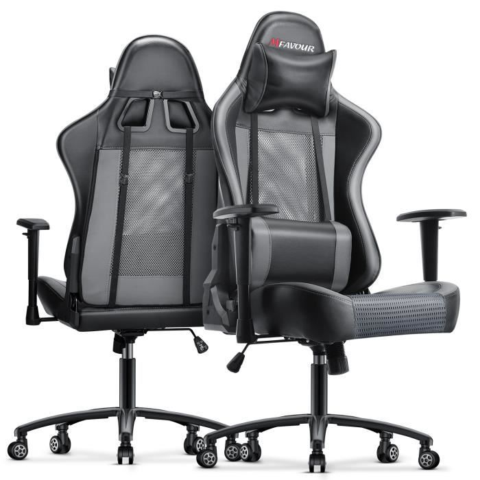 t/éti/ère simili cuir noir vert hauteur r/églable assise /& accoudoirs chaise gamer Fauteuil gaming militaire coussin lombaires massant si/ège de bureau racing inclinable pivotant