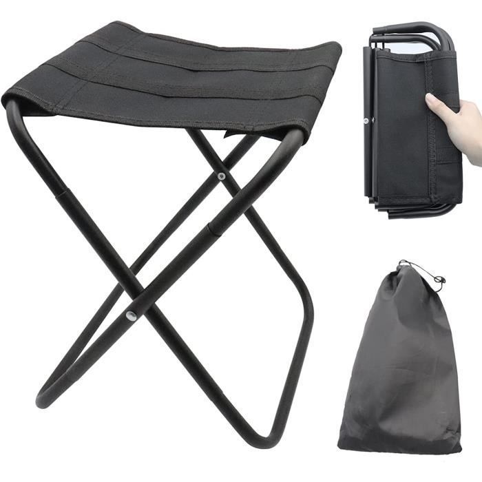Tabouret De Camping Pliable – Siège Hauteur Large 33x33x33 Cm – Cadre Acier, Tissu Oxford – Poche Latérale – Sac De Rangement Inclus – Bleu Élégant