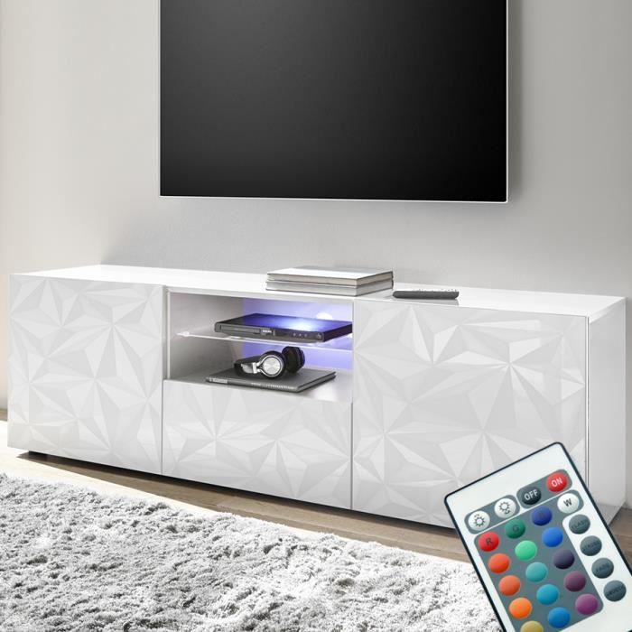 Meuble TV LED RVB 200 cm brillant avant RVB Meuble TV moderne LED Salon Meuble TV Design blanc