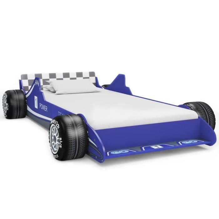 Lit enfant - Voiture de course - 90 x 200 cm - Bleu - Construction solide