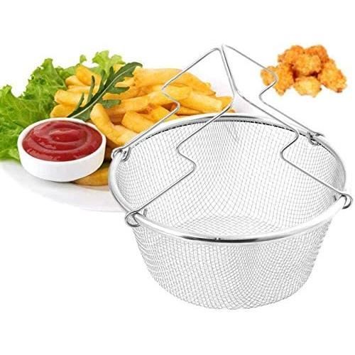 Panier à Friture Pliable Acier Inox - Passoire Pour Aliments Frits - Poignée Froide - Pour Restaurant