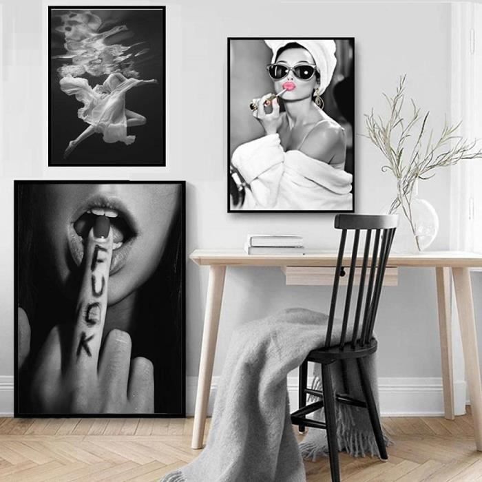 Noir Et Blanc Photographie Affiche Citation Mur Art Toile Peinture Mode Dame Figure Imprime Pour Nordique Dortoir 3x30x40cm 65 Cdiscount Maison