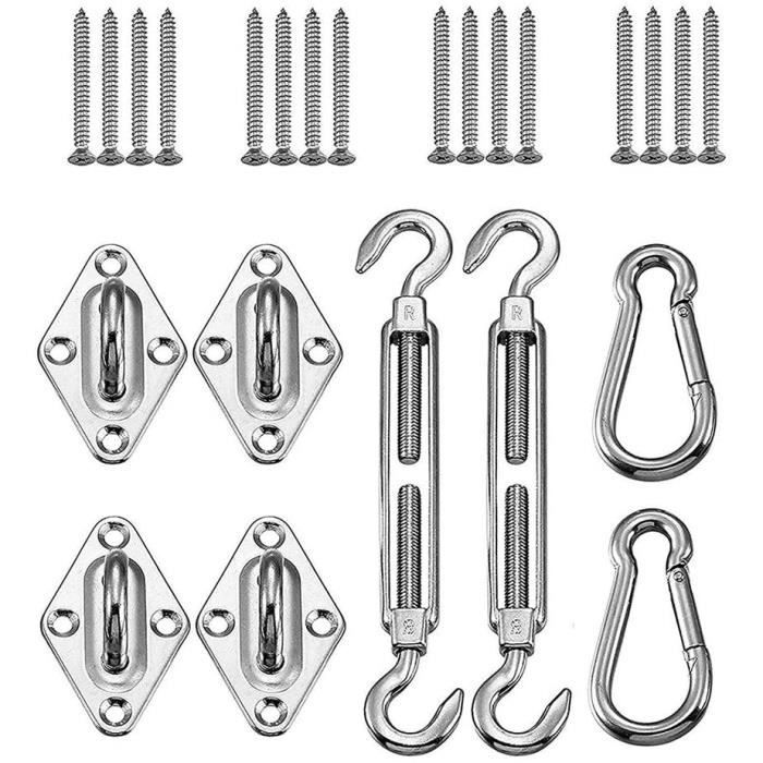 Kit de Fixation pour Voile D'ombrage - - - Acier Inoxydable - Tendeur