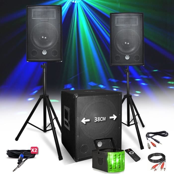 Kit PACK SONO 1512 2200W Enceintes + Subwoofer USB/BLUETOOTH + Pieds