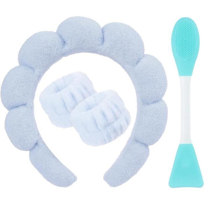 Lot De 2 Bandeaux Élastiques Pour Lavage Du Visage Avec 2 Paires De Bracelets En Polaire Corail