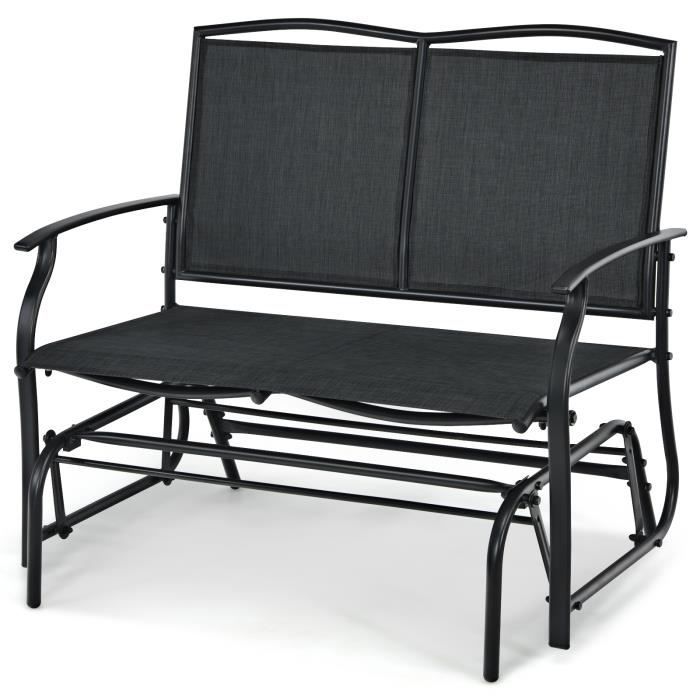 costway banc à bascule de jardin 2 places charge 180kg, chaise/fauteuil à bascule d'extérieur avec coussinets antidérapants, noir