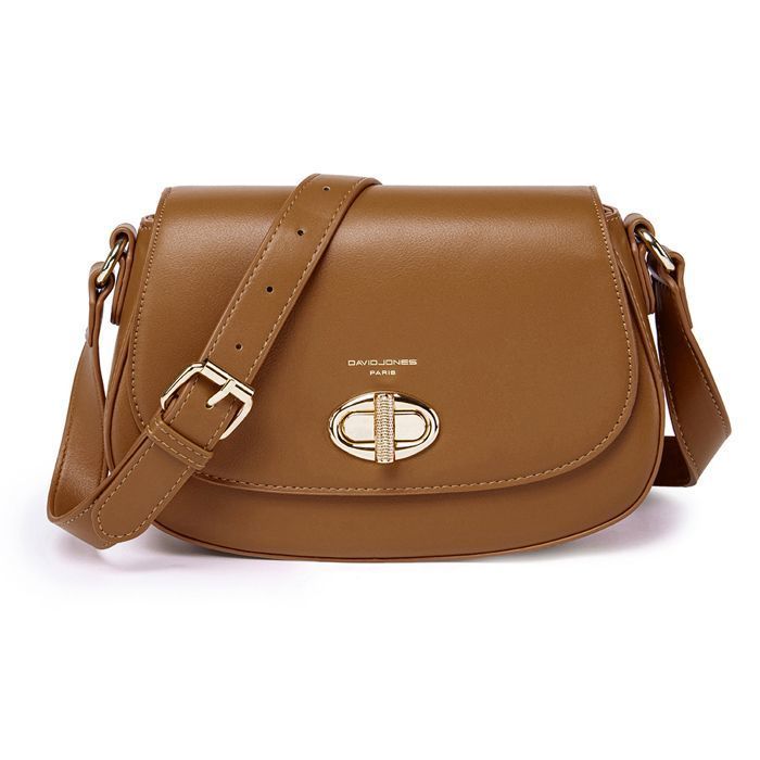 David Jones - Sac Bandoulière Femme - Besace Sac à Main Porté Epaule Simili Cuir PU - Pochette Sacoche à Rabat Tourniquet - Marron