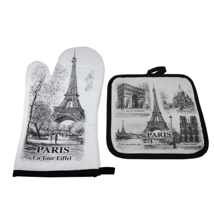 Gant Et Manique De Cuisine 100 Coton Monuments De Paris Noir Et Blanc Cdiscount Maison