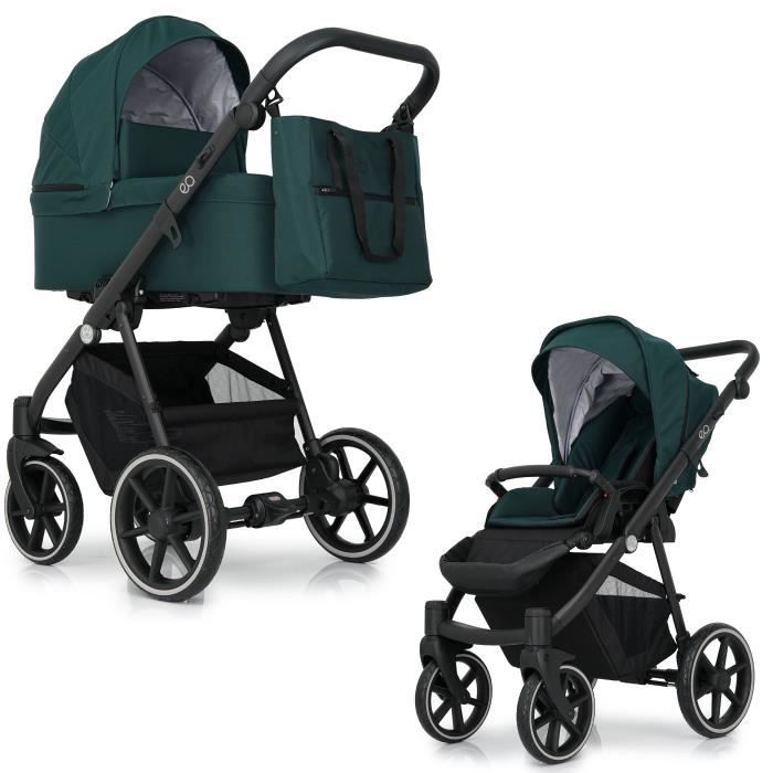 EQ Duo - Poussette urbaine 2en1 - Landau, poussette et sac à langer - De 0-15Kg - Vert foncé