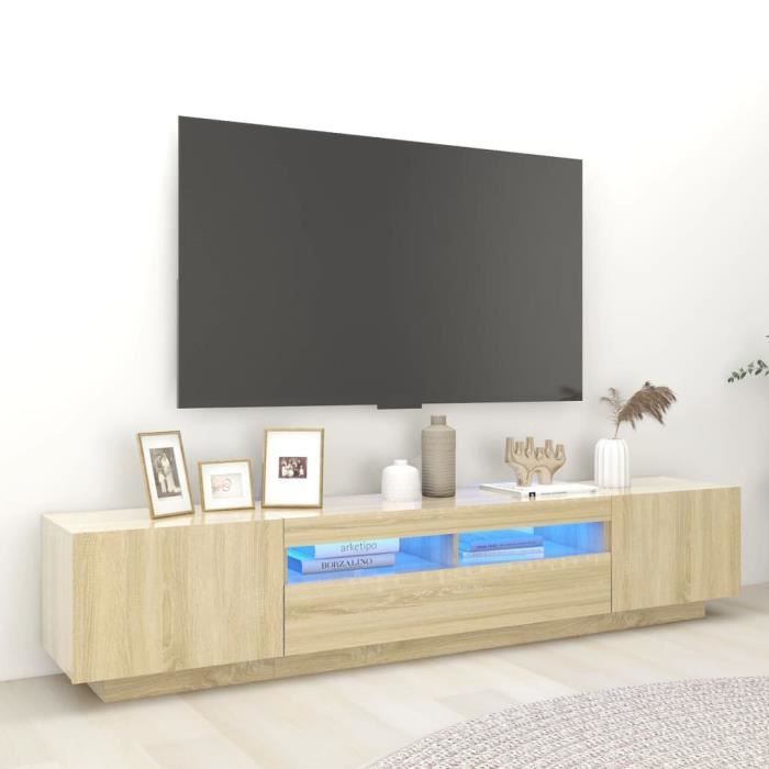 famirosa meuble tv avec lumières led chêne sonoma 200x35x40 cm-909