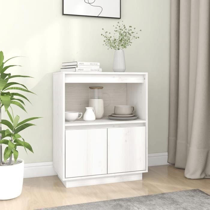 Buffet bas - FYDUN - YIN - Bois massif - Blanc - Laqué - 2 portes - 60x34x75 cm