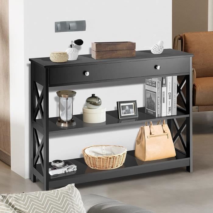 GIANTEX Console Meuble Entrée avec Tiroir+3 Étages Table d’Appoint Table Console Moderne pour Entrée/Salon/Chambre 100x30x80CM Noir GIANTEX Console Meuble Entrée avec Tiroir+3 Étages Table d’Appoint Table Console Moderne pour Entrée/Salon/Chambre 100x30x80CM Noir