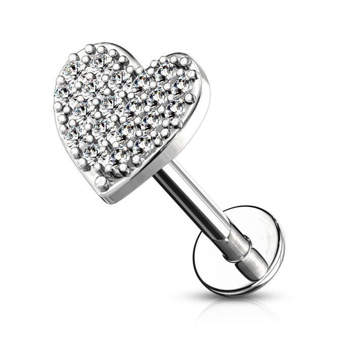 Piercing labret lèvre coeur strass