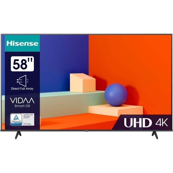 HISENSE 58A6K - TV LED 58 (147 cm) - Ecran sans bord - 4K UHD - Dolby Vision - Smart TV - 3xHDMI 2.0