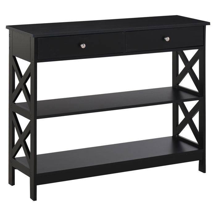 Table console - HOMCOM - table entrée drapier néo-rétro 2 tiroirs 2 étagères rangement - MDF - 100x30 5x80cm - noir