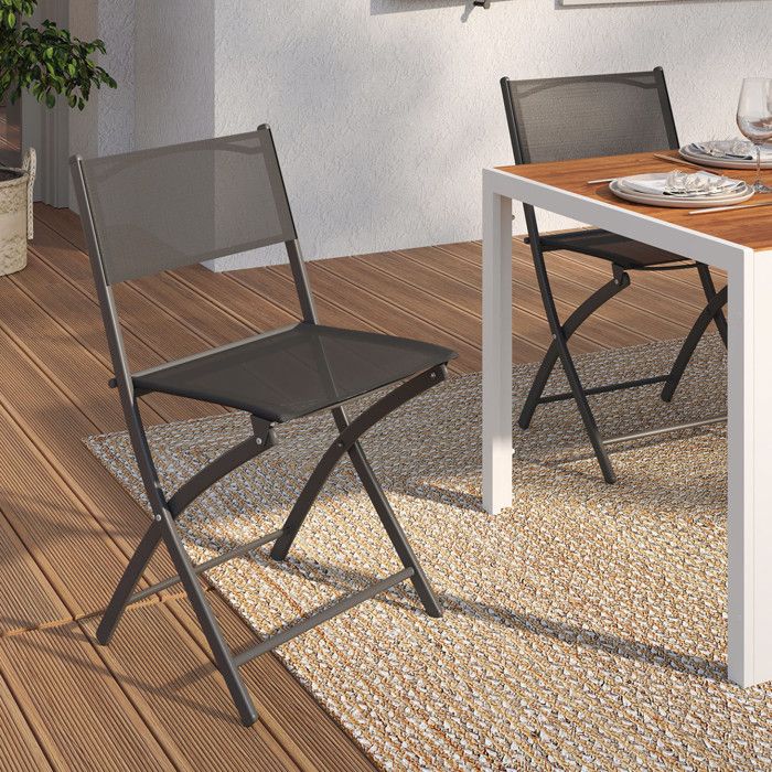 IDMARKET Lot de 6 chaises de jardin pliantes BASTIA métal et textilène gris anthracite IDMARKET Lot de 6 chaises de jardin pliantes BASTIA métal et textilène gris anthracite