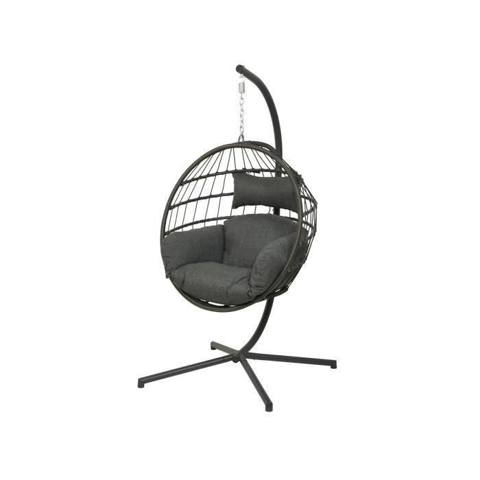 fauteuil suspendu en corde palanga noir - jardideco 107 x 98 x 198 cm - urbain - pour adulte - meuble de jardin