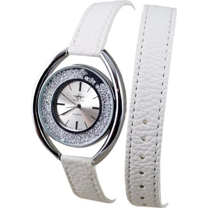 Montre bracelet femme double tour cuir blanc Michael John paris