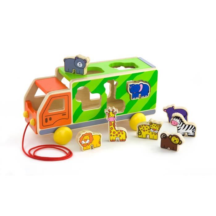 Camion Avec Animaux A Tirer En Bois Bebe Enfant 18m Multicolore Cdiscount Jeux Jouets