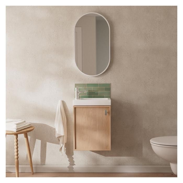 Meuble Salle de Bains 80cm 2 Tiroirs Chêne Naturel + Vasque