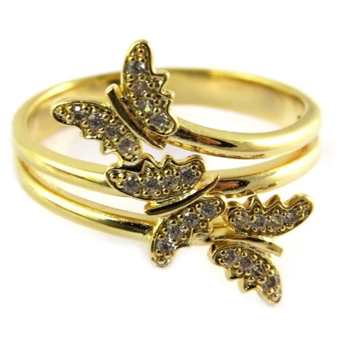 Bague Plaque Or Papillon Lumicre Blanc Dore N9231 Jaune