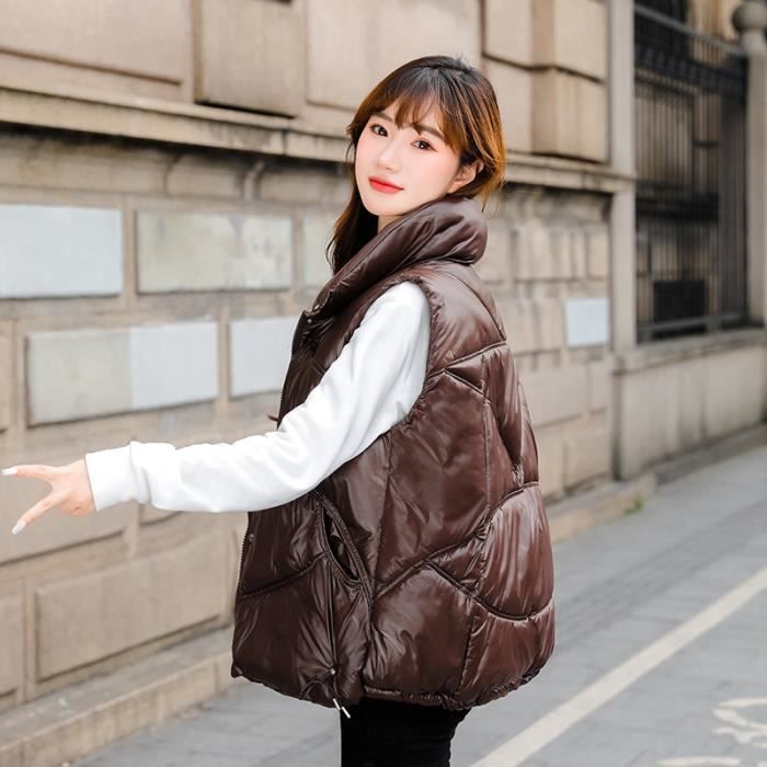 Manteau Femme Coupe courte brillante a l exterieur de l hiver marron 2 GOGUQ