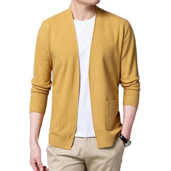 Cardigan Homme en Tricot Automne Hiver Gilet Col V Avec Poches