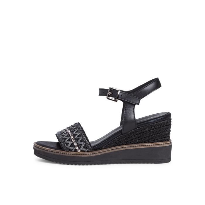 Nu pied compense TAMARIS FELICITY.BLACK Cuir Noir