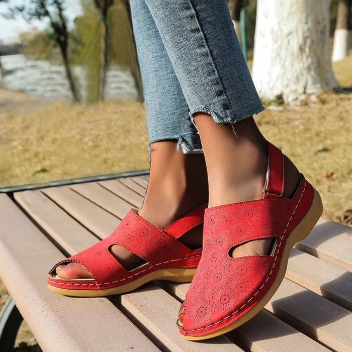 Chaussures compensées rouge femme Clearance