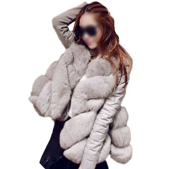 Femme Manteau Fausse Fourrure avec Manche Longue en PU Amovible Hiver Chaud Faux Fur Renard Elegant Manteau Epais Peluche L Gris L gris Cdiscount Pret a Porter