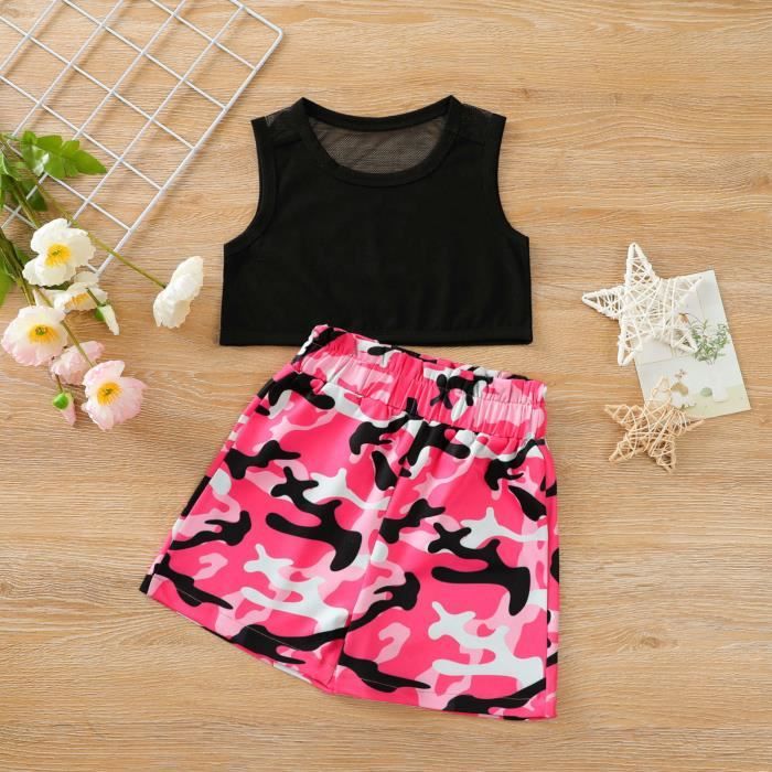 Pyjama 2 Pièces Fille - Haut Manches Courtes + Short, Tissu Doux, Imprimés Tendance (Kuromi, Hello Kitty…)