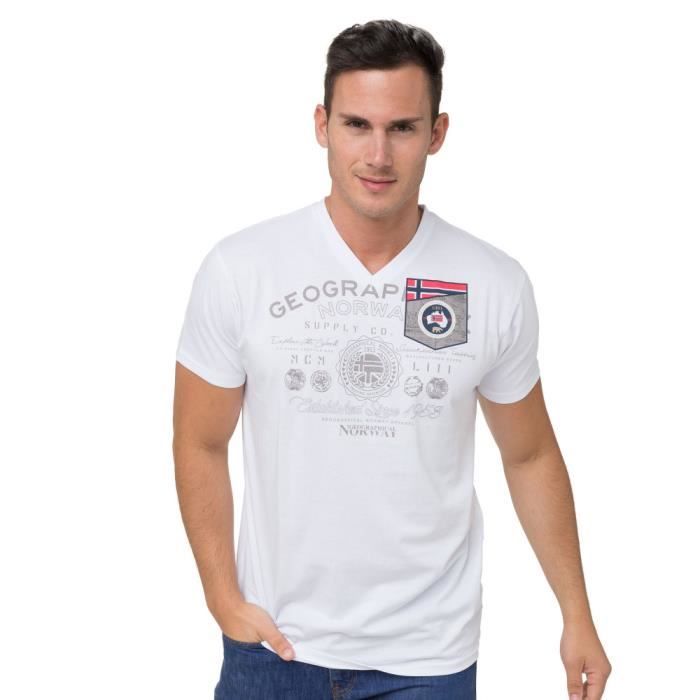 T Shirt Blanc GEOGRAPHICAL NORWAY Homme Regular Manches courtes Col arrondi Blanc Cdiscount Pret a Porter